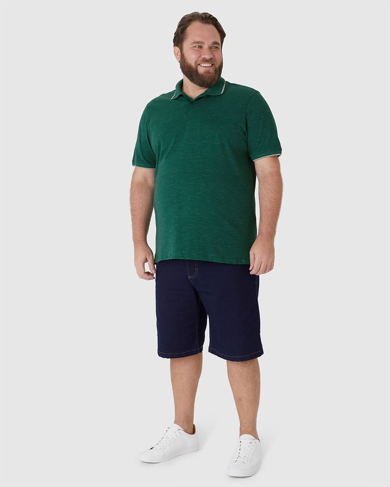 Camisa Polo Masculina Plus Size Abertura Lateral Em Malha Listrada Eco