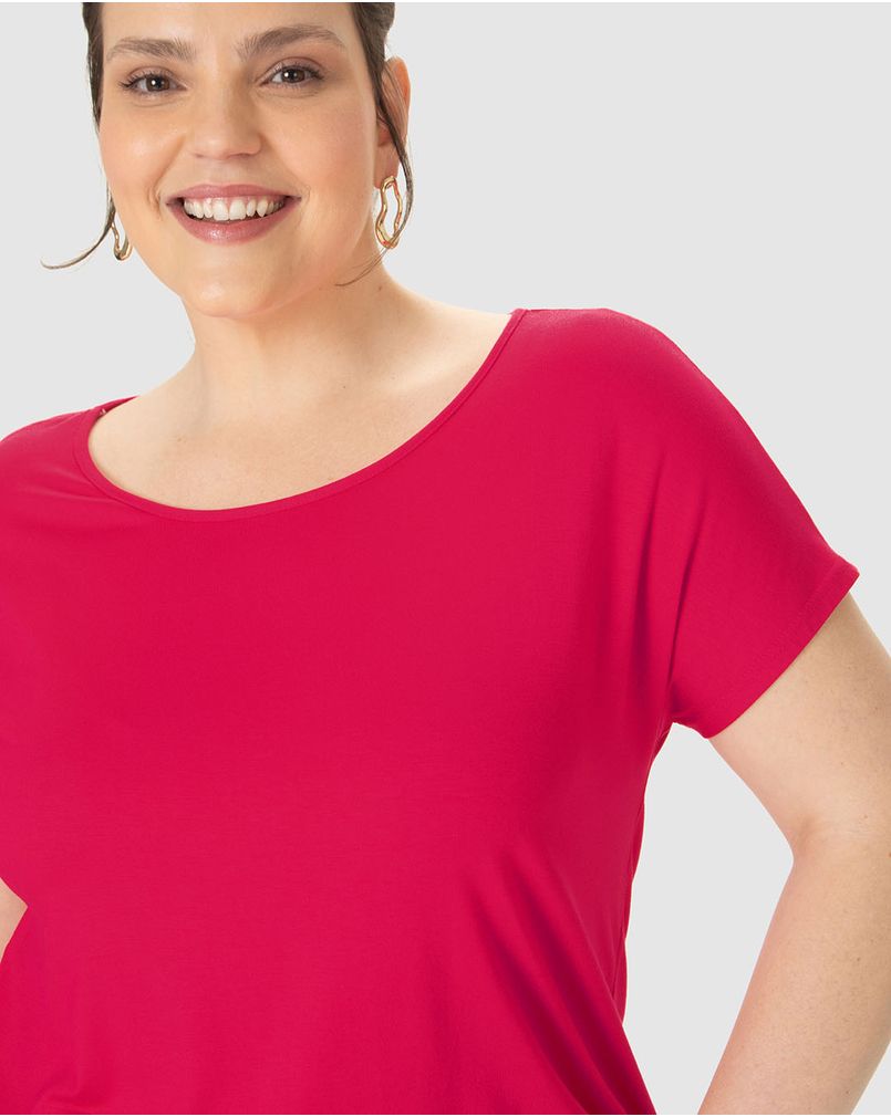 Blusa Básica Feminina Plus Size Manga Japonesa Em Viscose Stretch
