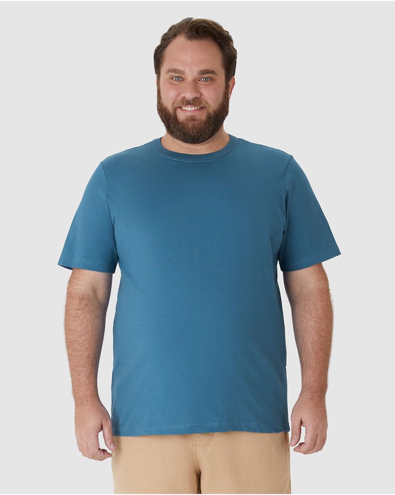 Camiseta Básica Masculina Plus Size Decote Redondo Em Algodão AZUL