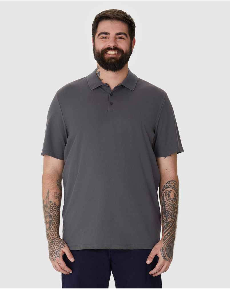 Camisa Polo Básica Masculina Plus Size Em Piquet Stretch CINZA