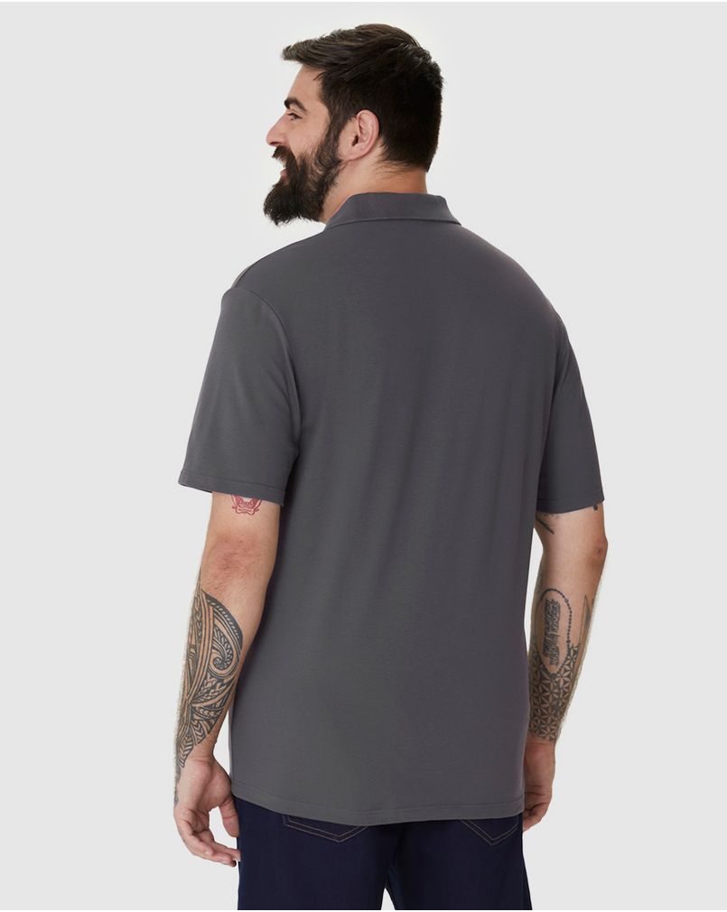 Camisa Polo Básica Masculina Plus Size Em Piquet Stretch CINZA