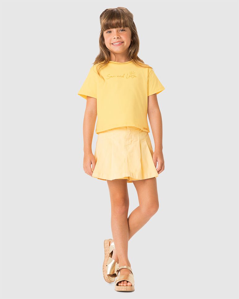Conjunto Menina Blusa Sun And Love E Shorts Saia Em Sarja Stretch - Carinhoso
