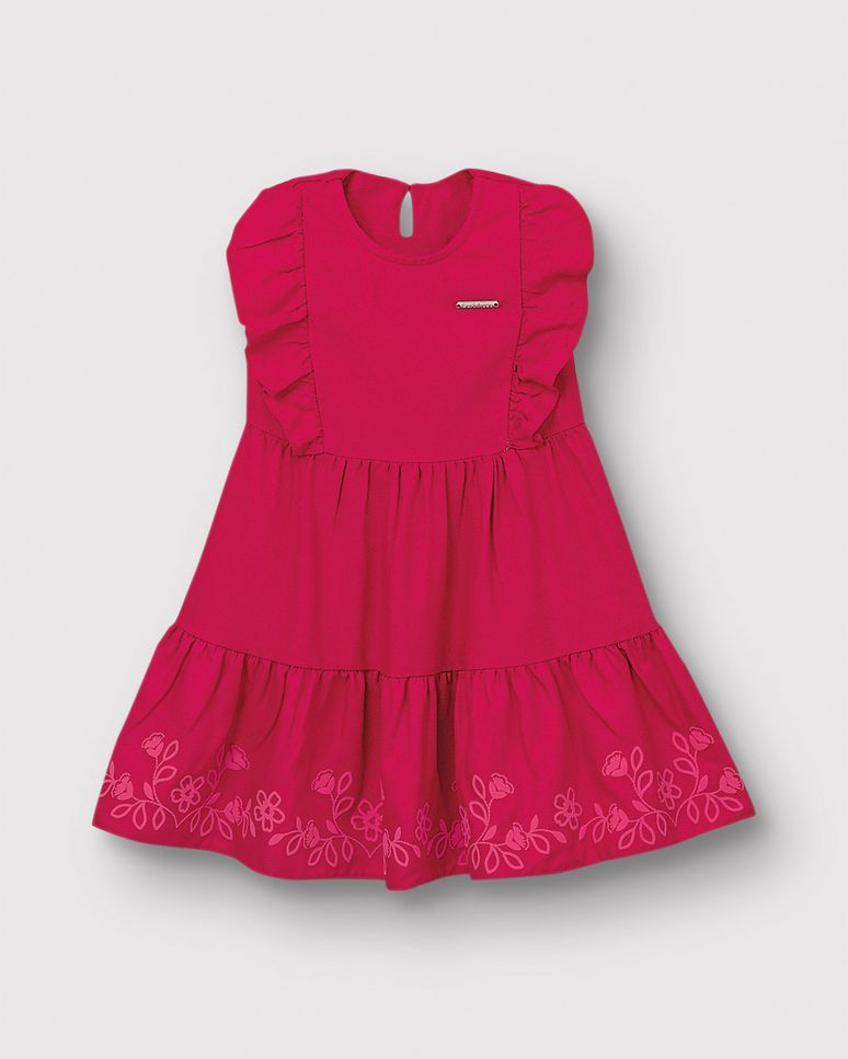 Vestido Menina Amplo Detalhe Babado Frontal Em Crepe De Viscose - Carinhoso