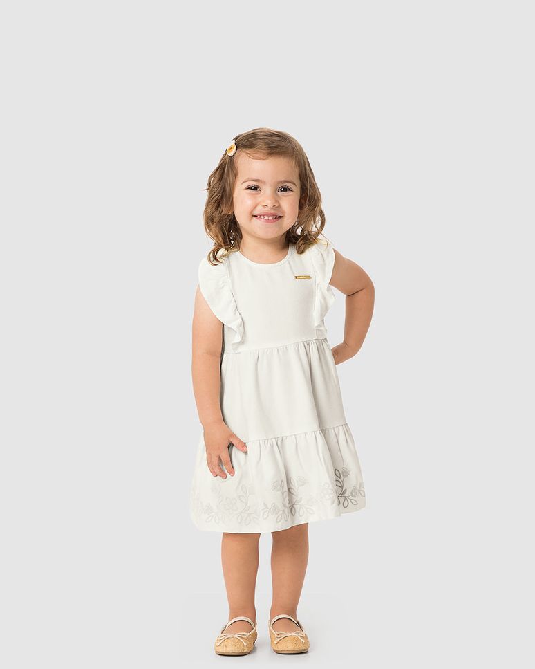 Vestido Menina Amplo Detalhe Babado Frontal Em Crepe De Viscose - Carinhoso