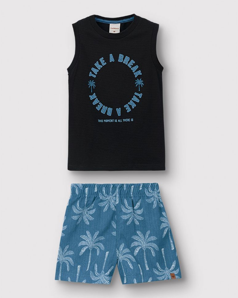 Conjunto Menino Regata Take A Break Em Malha Texturizada - Carinhoso