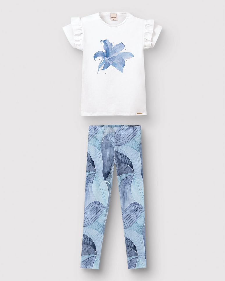 Conjunto Menina Blusa Estampa Com Strass E Calça Legging Em Algodão - Carinhoso