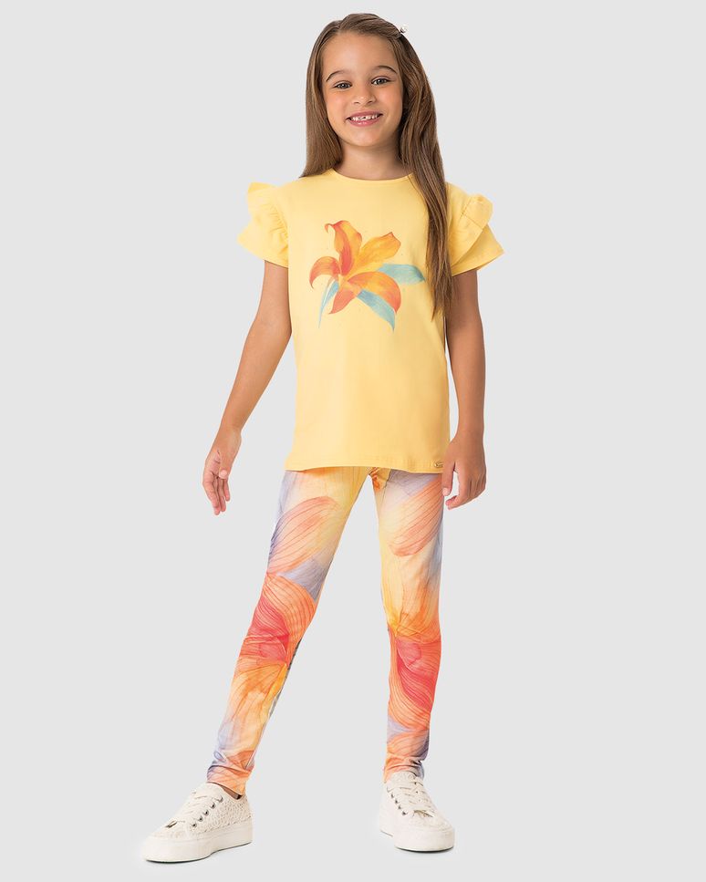 Conjunto Menina Blusa Estampa Com Strass E Calça Legging Em Algodão - Carinhoso