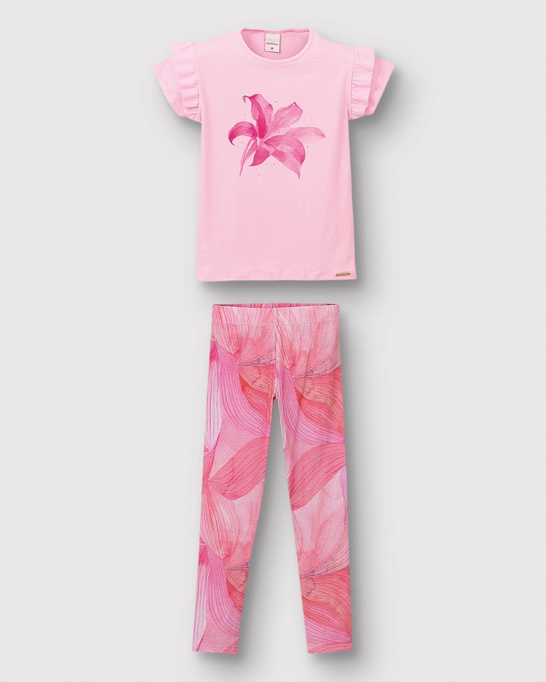 Conjunto Menina Blusa Estampa Com Strass E Calça Legging Em Algodão - Carinhoso