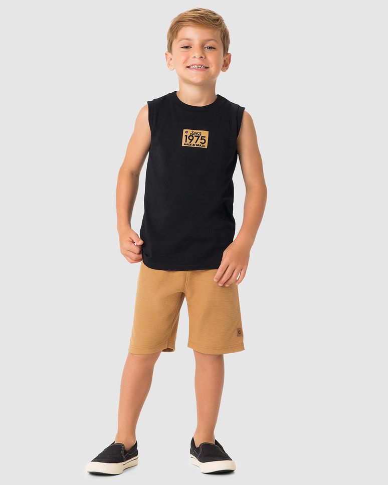 Conjunto Menino Regata E Bermuda Em Malha Texturizada - Carinhoso