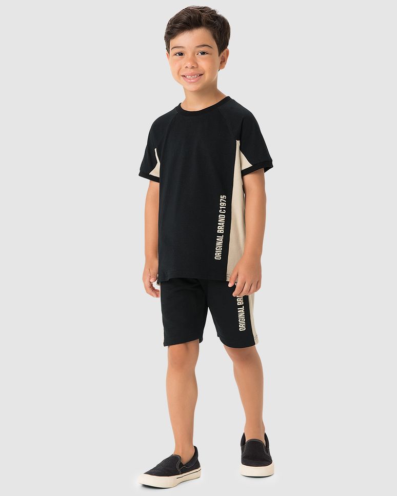 Conjunto Menino Camiseta E Bermuda Recortes Laterais Em Algodão - Carinhoso