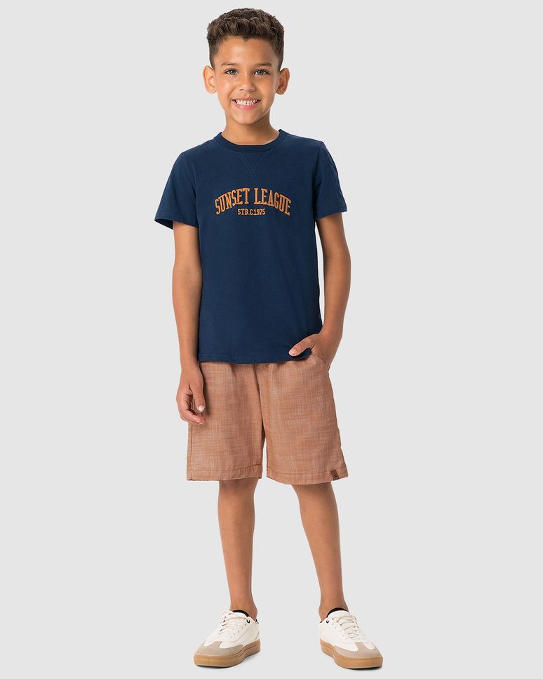 Conjunto Menino Bermuda Bolso Faca Em Algodão Texturizado - Carinhoso