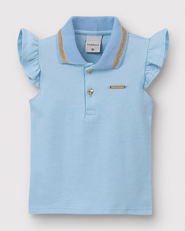 Blusa Polo Menina Peitilho Frontal E Detalhe Babado Em Algodão - Carinhoso