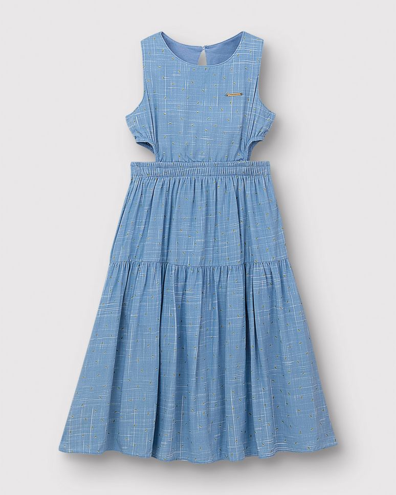 Vestido Menina Midi Detalhe Vazado Lateral Em Viscose - Carinhoso