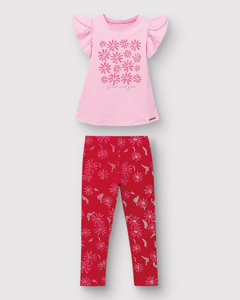 Conjunto Menina Blusa + Calça Estampa Com Metalizado Em Algodão - Carinhoso