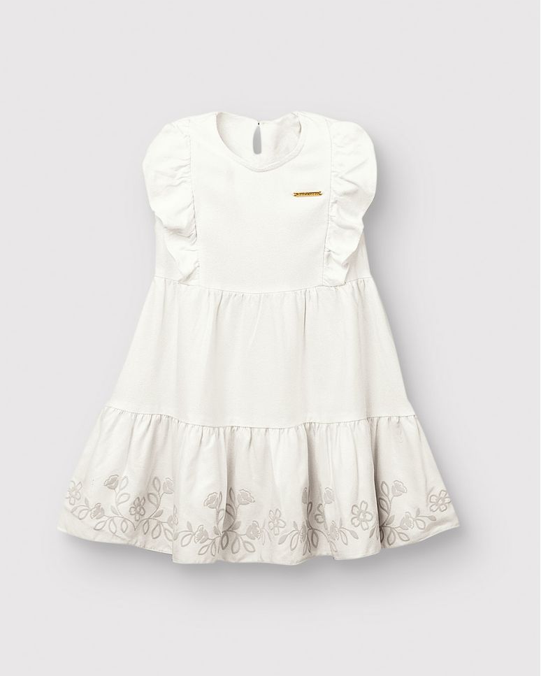 Vestido Menina Amplo Detalhe Babado Frontal Em Crepe De Viscose - Carinhoso