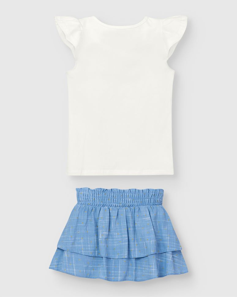 Conjunto Menina Blusa Estampa Foil Metalizada E Saia Em Viscose - Carinhoso