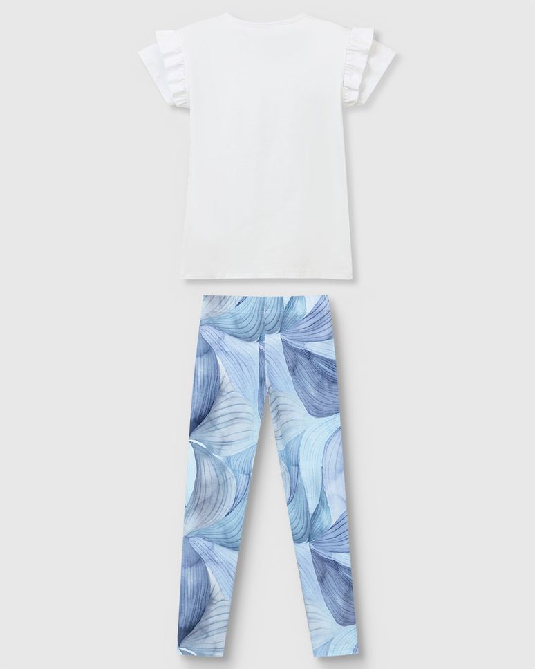 Conjunto Menina Blusa Estampa Com Strass E Calça Legging Em Algodão - Carinhoso