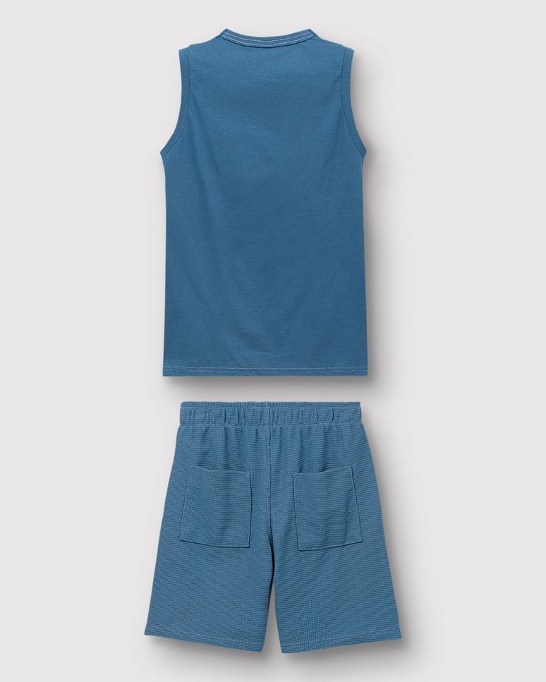 Conjunto Menino Regata E Bermuda Em Malha Texturizada - Carinhoso
