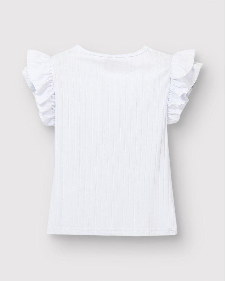 Blusa Menina Manga Babado Com Franzido Em Malha Viscose Canelada - Carinhoso