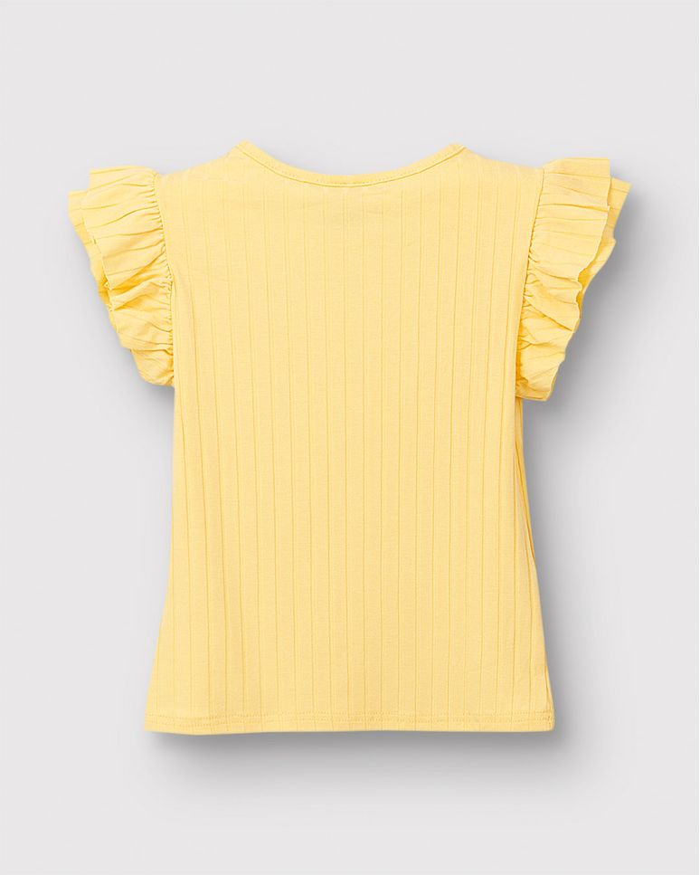 Blusa Menina Manga Babado Com Franzido Em Malha Viscose Canelada - Carinhoso