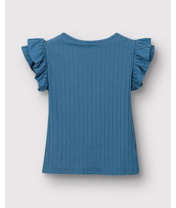 Blusa Menina Manga Babado Com Franzido Em Malha Viscose Canelada - Carinhoso