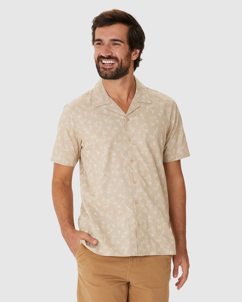 Camisa Masculina Estampada Manga Curta Em Algodão Com Linho