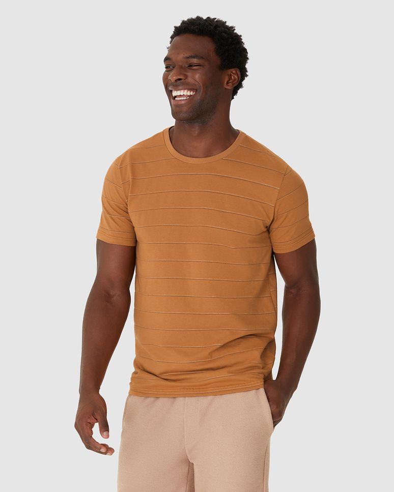 Camiseta Masculina Slim Manga Curta Estampa Listrada Em Malha Texturizada