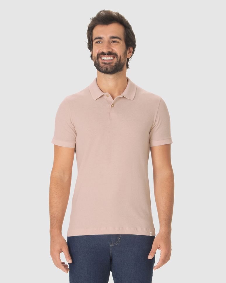 Camisa Polo Masculina Slim Com Etiqueta Decorativa Em Malha Linho