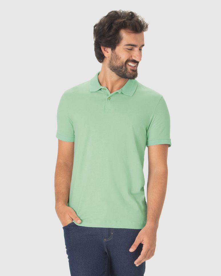 Camisa Polo Masculina Slim Com Etiqueta Decorativa Em Malha Linho