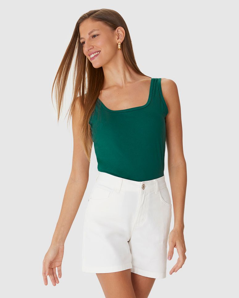 Regata Básica Feminina Decote U Em Algodão