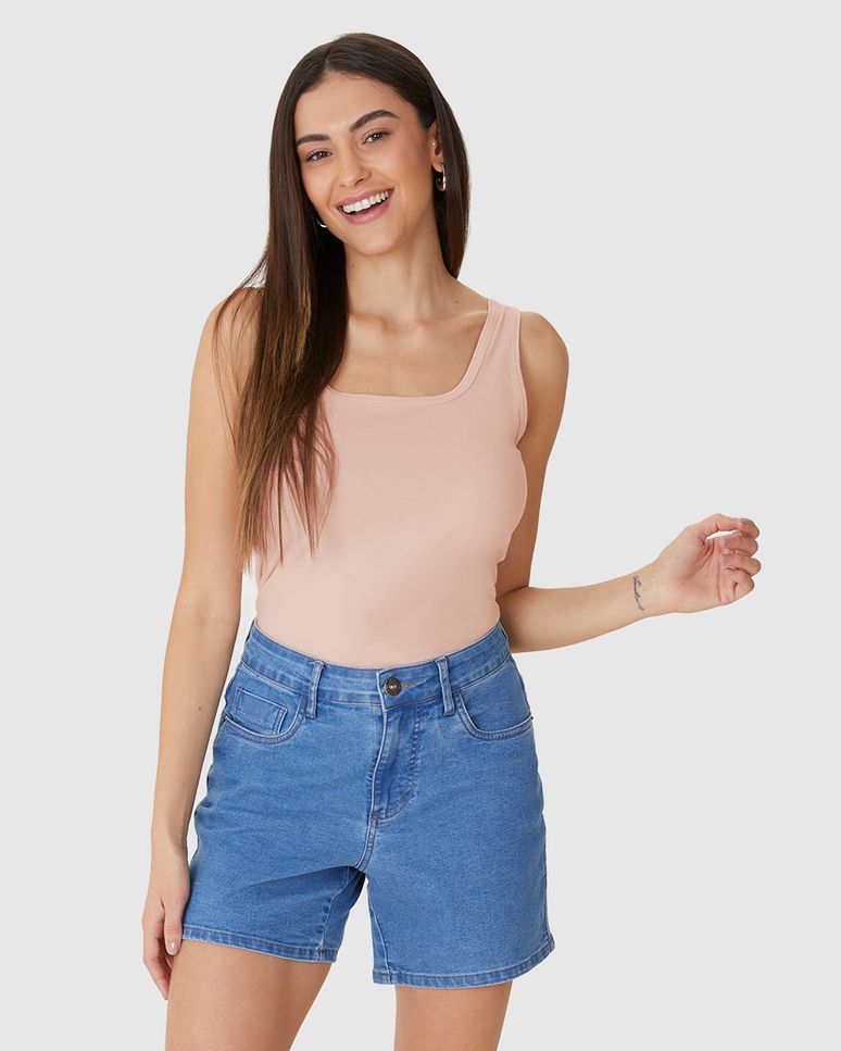 Regata Básica Feminina Decote U Em Algodão