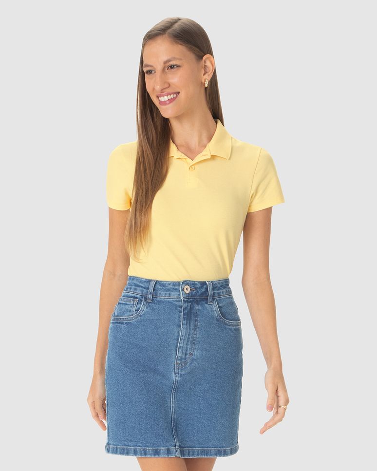 Blusa Polo Básica Feminina Com Peitilho Em Piquet Stretch