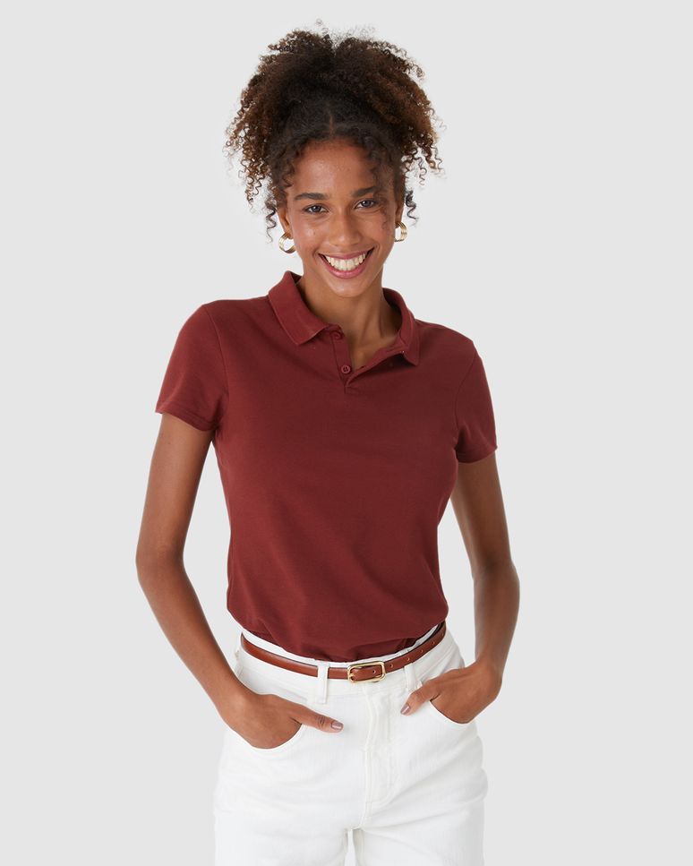 Blusa Polo Básica Feminina Com Peitilho Em Piquet Stretch