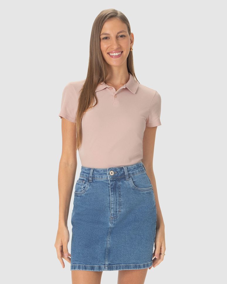 Blusa Polo Básica Feminina Com Peitilho Em Piquet Stretch