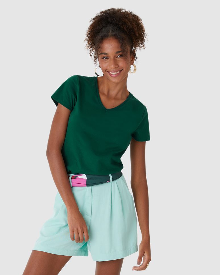 Blusa Básica Feminina Decote V Em Algodão