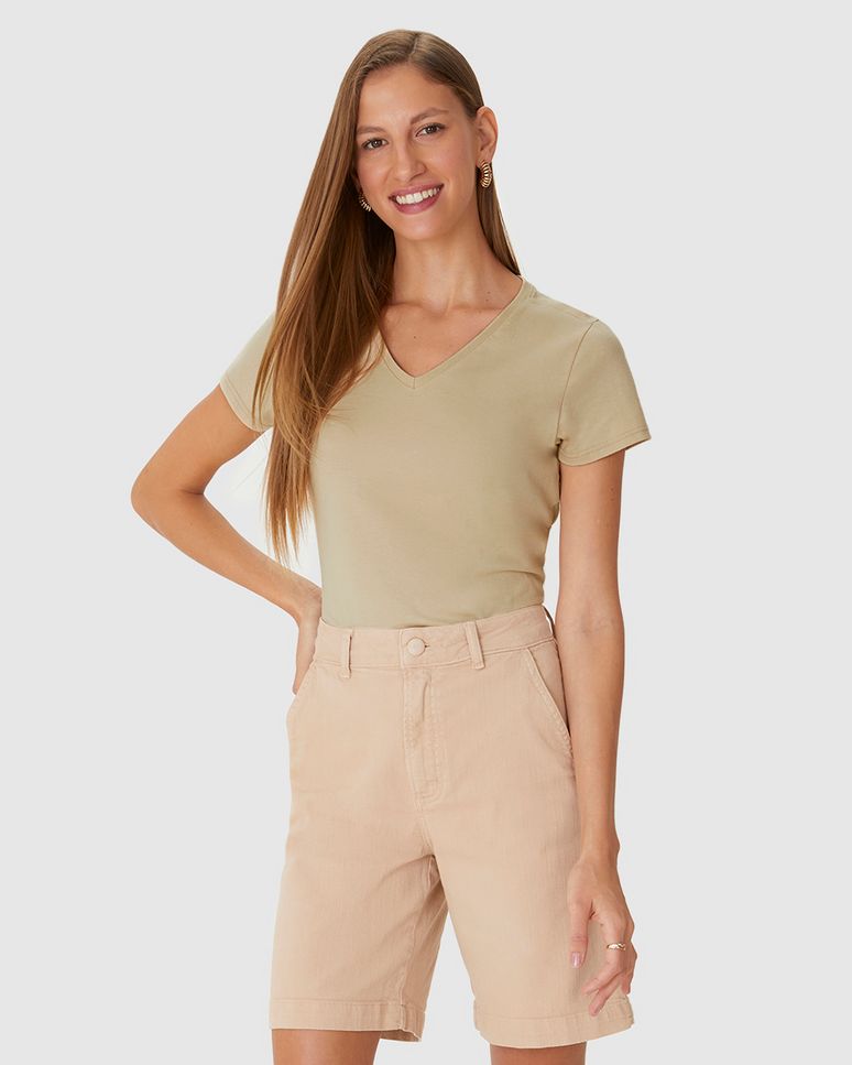 Blusa Básica Feminina Decote V Em Algodão