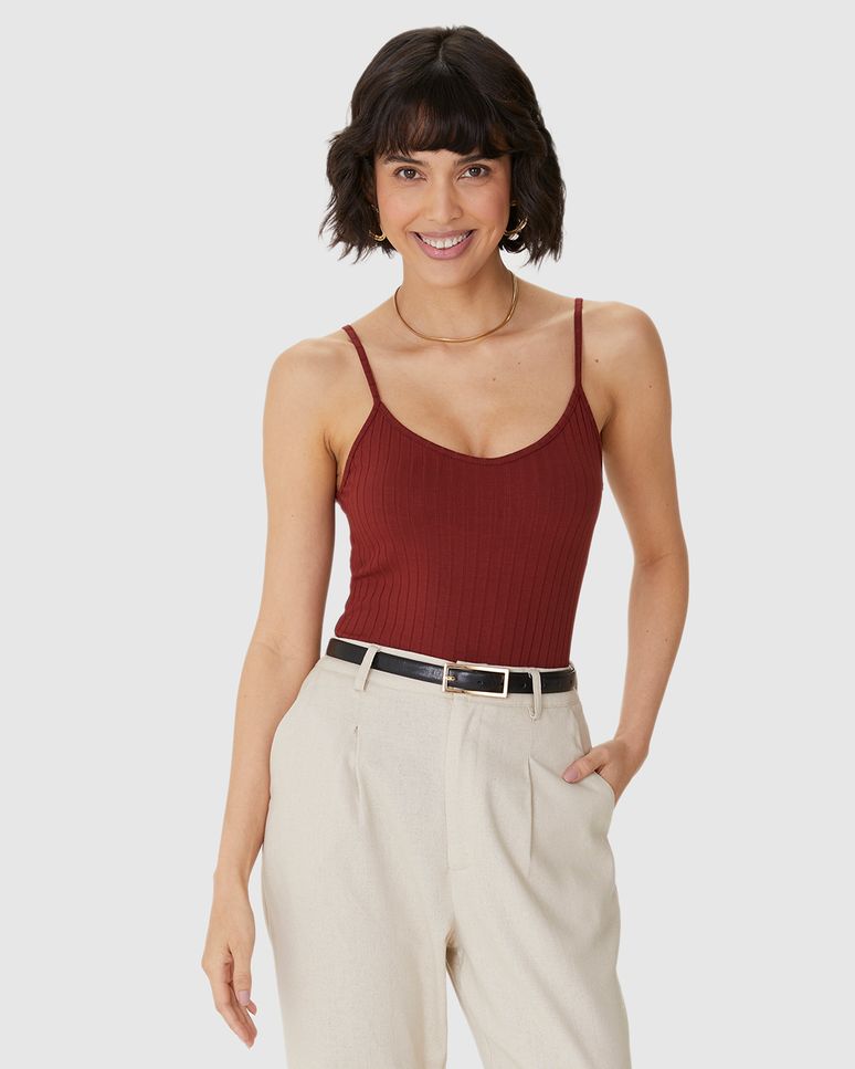 Regata Básica Feminina Alça Fina Em Canelada De Viscose