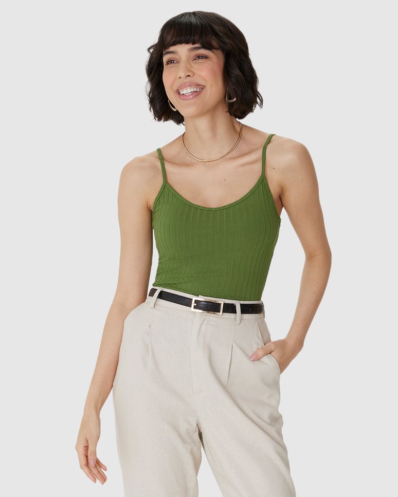 Regata Básica Feminina Alça Fina Em Canelada De Viscose