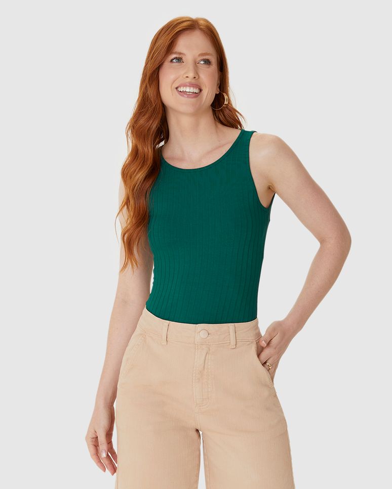 Regata Básica Feminina Decote Redondo Em Canelado De Viscose