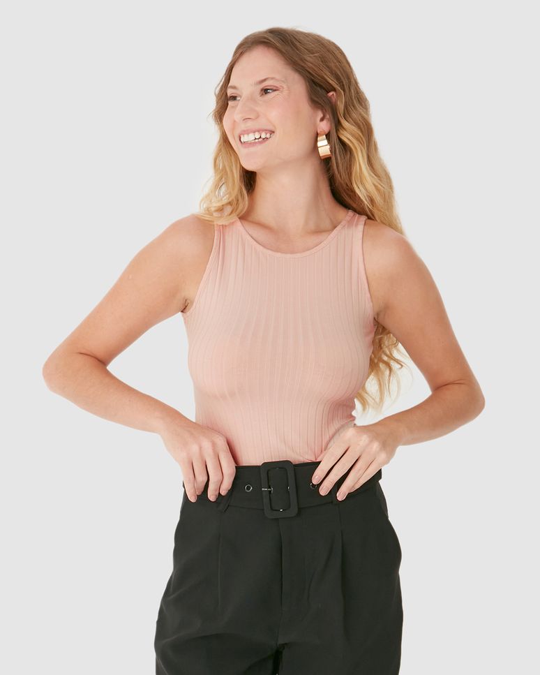 Regata Básica Feminina Decote Redondo Em Canelado De Viscose