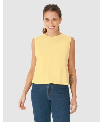 Regata Básica Feminina Long Cropped Em Viscose Stretch