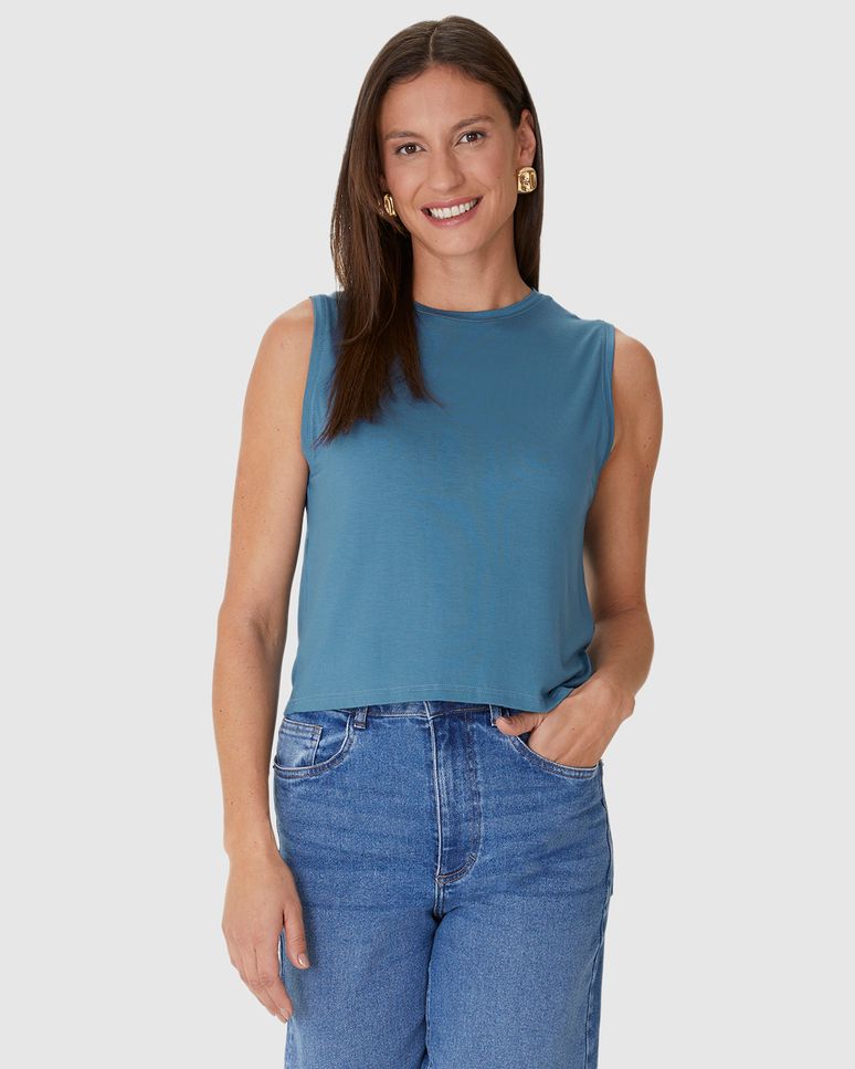 Regata Básica Feminina Long Cropped Em Viscose Stretch
