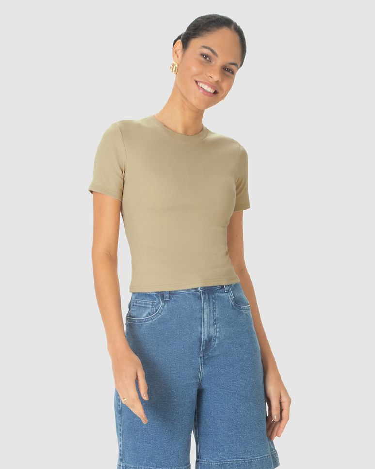 Blusa Básica Feminina Decote Redondo Em Ribana