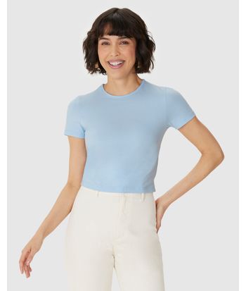 Blusa Long Cropped Feminina Manga Curta Em Algodão