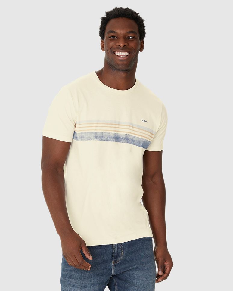 Camiseta Masculina Manga Curta Estampa Listras Frontais Em Algodão