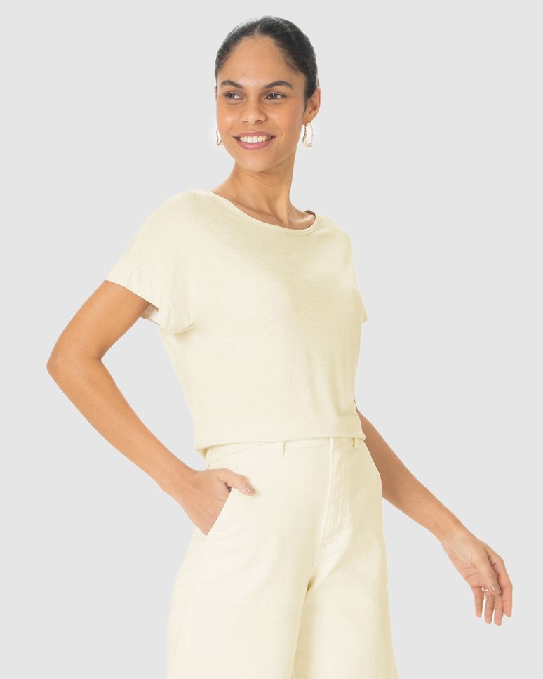 Blusa Ampla Feminina Manga Curta Em Malha Viscolinho Stretch