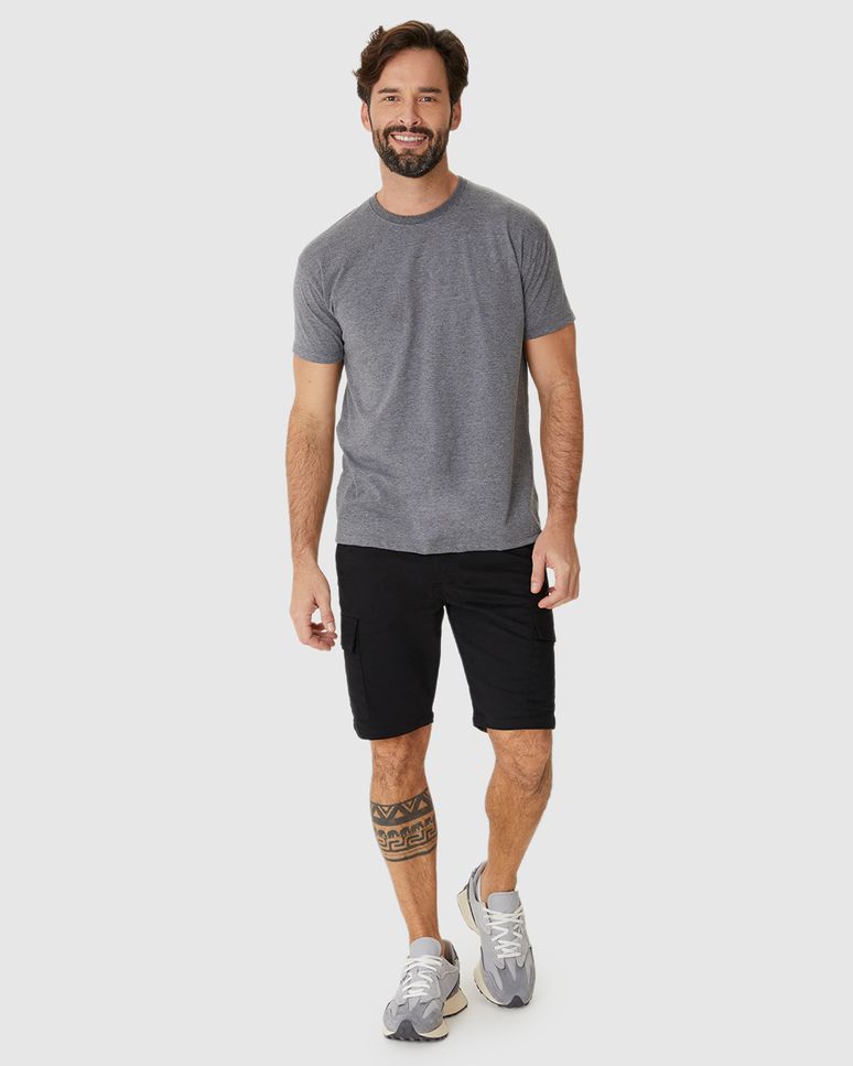 Bermuda Cargo Masculina Cintura Média Em Sarja Moletom Stretch