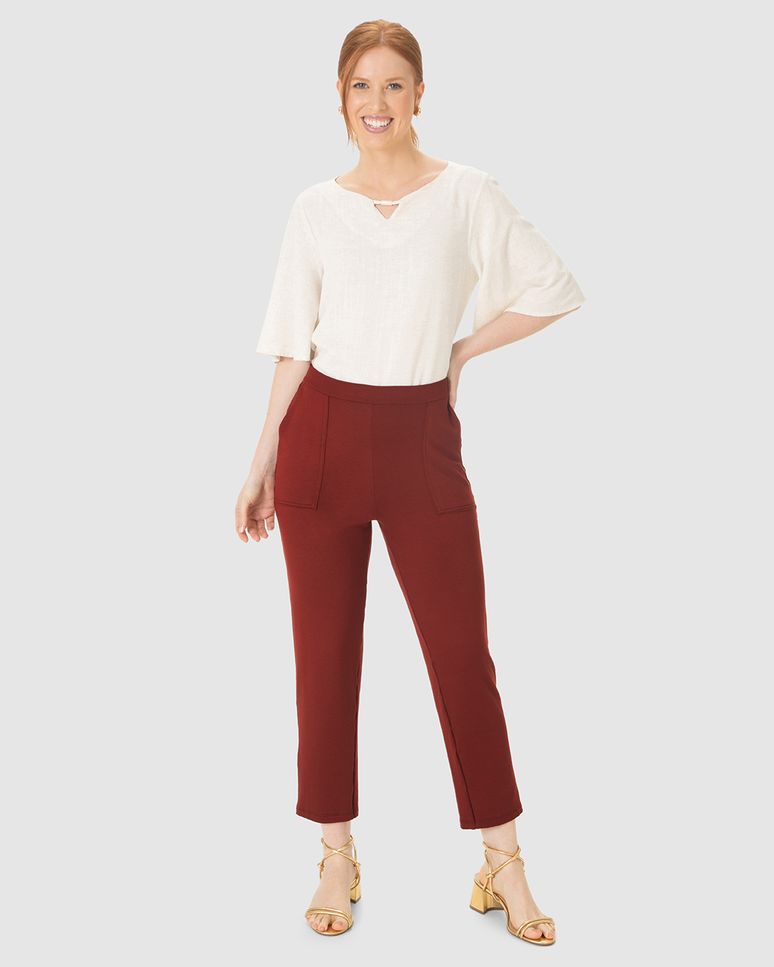 Calça Feminina Carrot Bolso Funcional Em Moletinho De Viscose