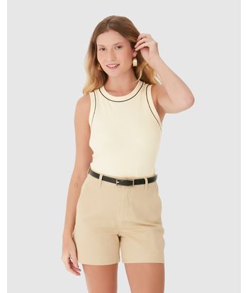 Regata Feminina Filete Costura Contraste Em Malha Viscose Canelada