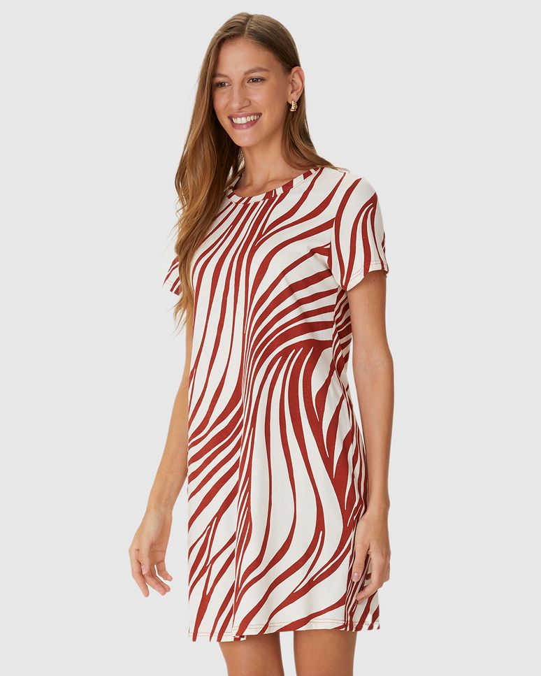 Vestido Feminino Estampado Com Decote Redondo Em Algodão